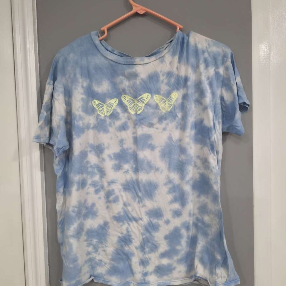 Wild Fable Blue Tie-Dye Tee with Butterfly Accents